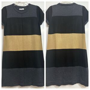 Calvin Klein Color Block Sweater Dress, Neutral, Black, Tan, and Grey, Medium